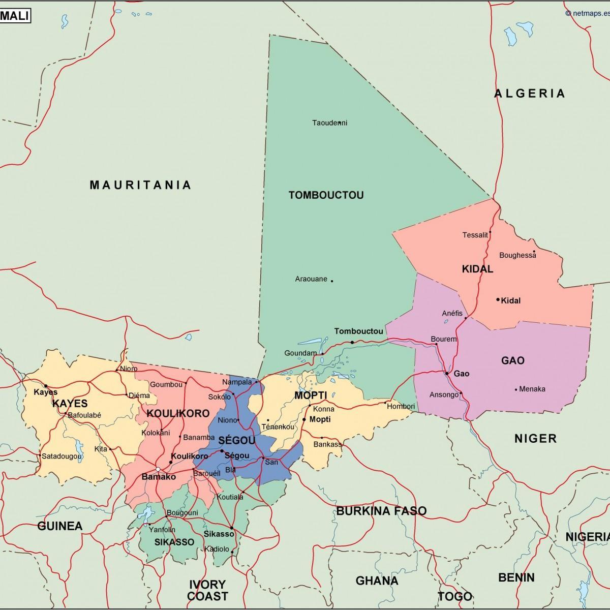 Mappa politica del Mali